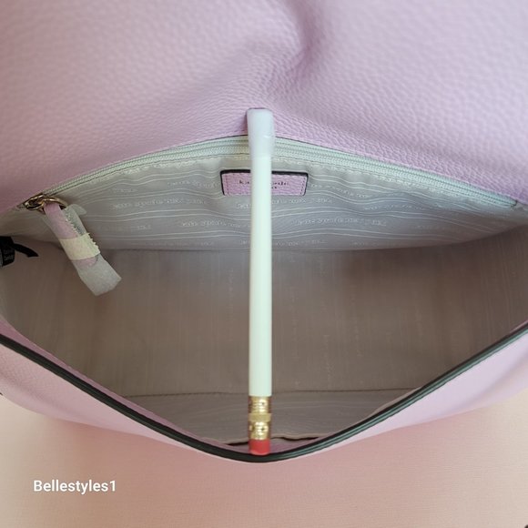 KATE SPADE Hudson Pebbled Leather Medium Flap Convertible Shoulder Bag-Lav Fst ⭐ - Picture 15 of 16